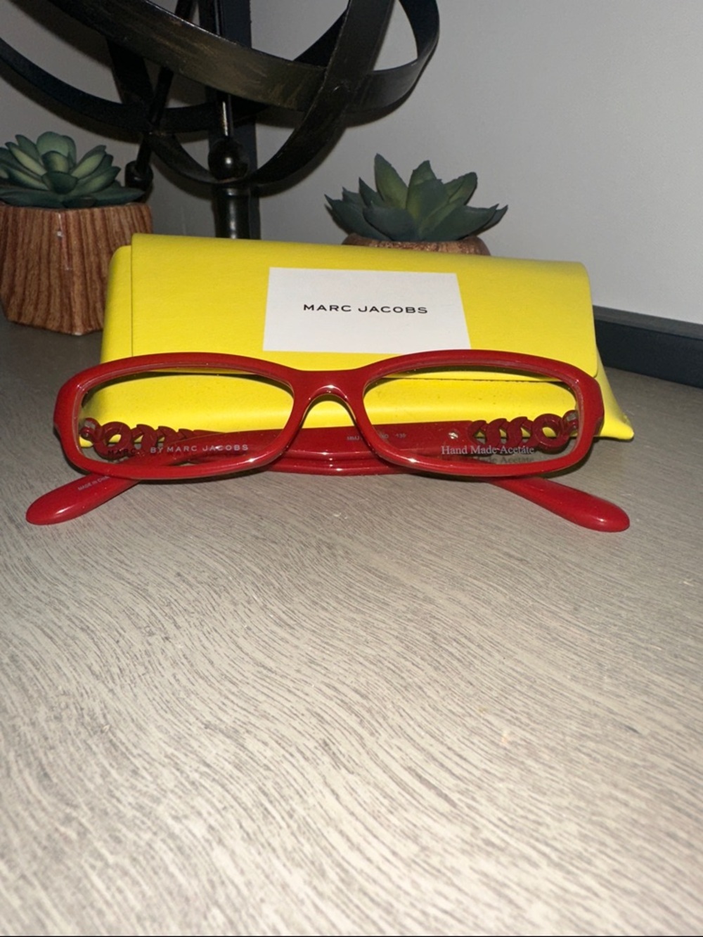 Marc Jacobs Glossy Red Small Frame Eyeglasses with Yellow Case